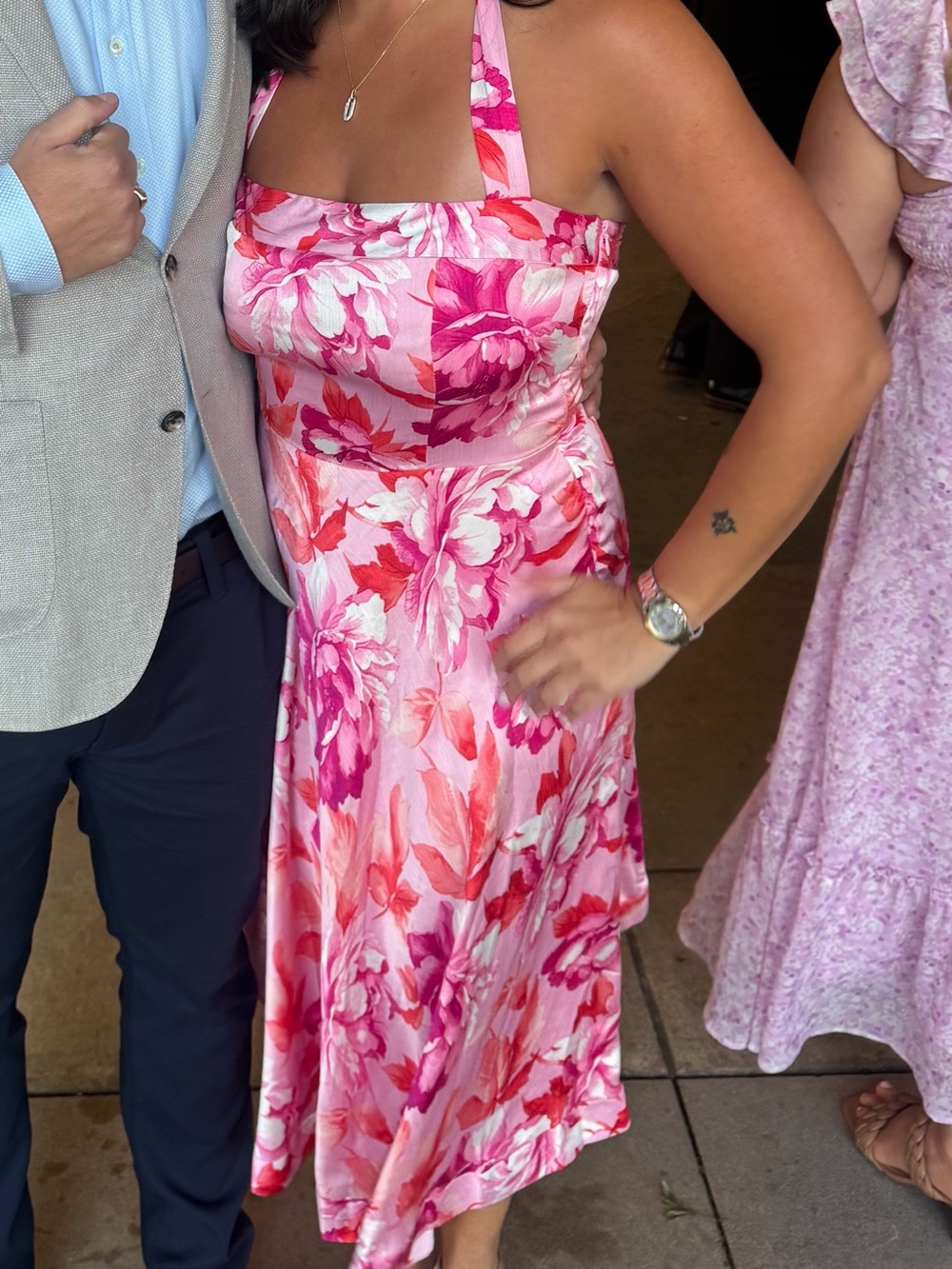 Lulus pink floral midi dress